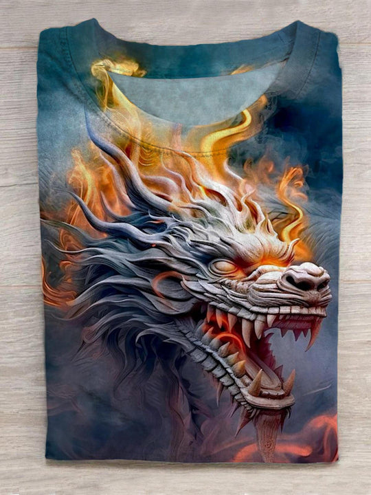 Men's dragon print short sleeve graphic t-shirt front view