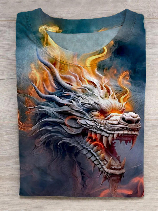 Men's dragon print short sleeve graphic t-shirt front view