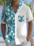 Butterfly Print Short Sleeve Men's Shirts With Pocket