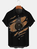 Guitar Print Short Sleeve Men's Shirts With Pocket