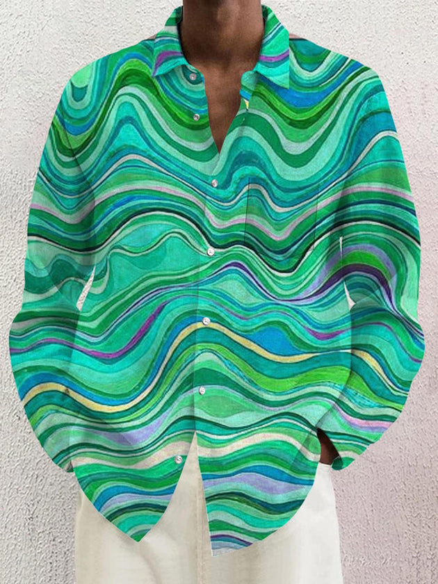 Men's abstract print long sleeve shirt with pocket front view
