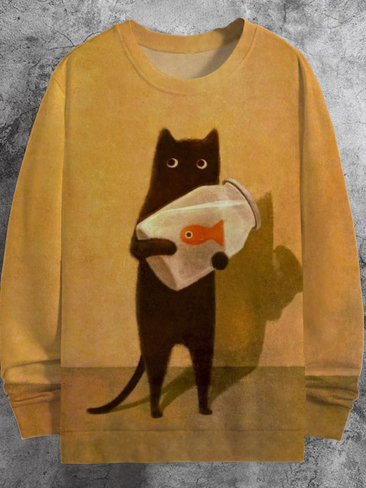 Cat Goldfish Art Design Round Neck Long Sleeve Men's Top