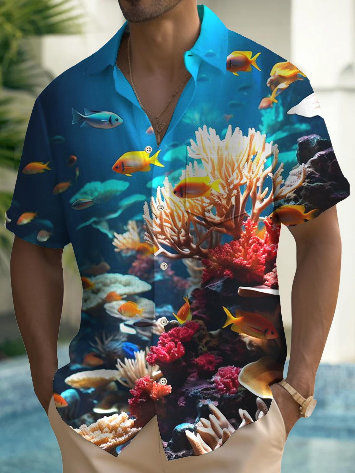 Art Hawaiian Casual Retro Short Sleeve Men's Shirts With Pocket