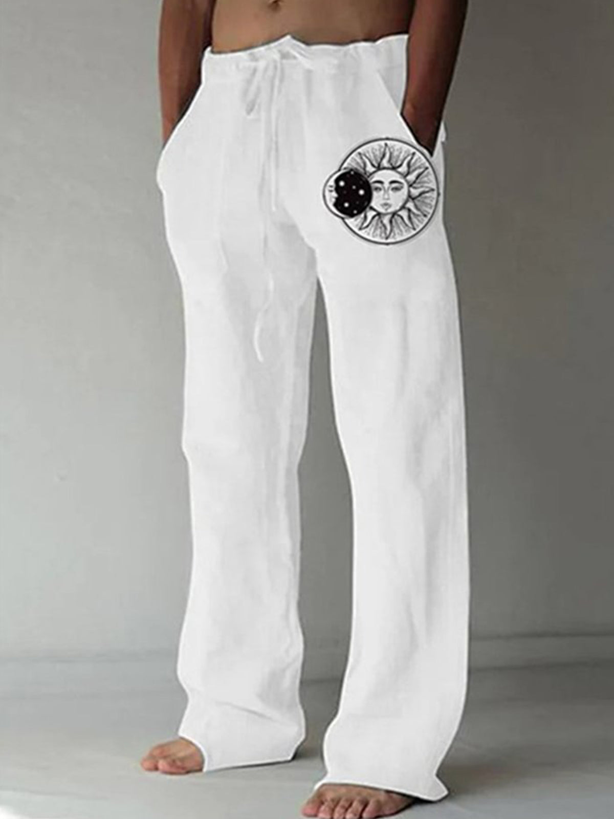 Sun Graphic Prints Men's Casual Elastic Waist Pants