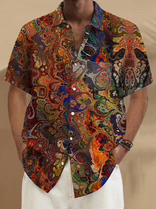 men abstract print short sleeve shirt front view