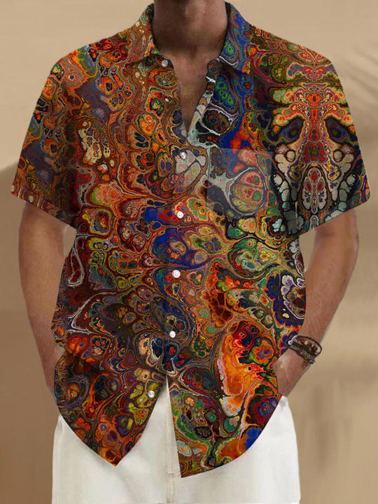 men abstract print short sleeve shirt front view