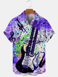 Guitar Print Short Sleeve Men's Shirts With Pocket