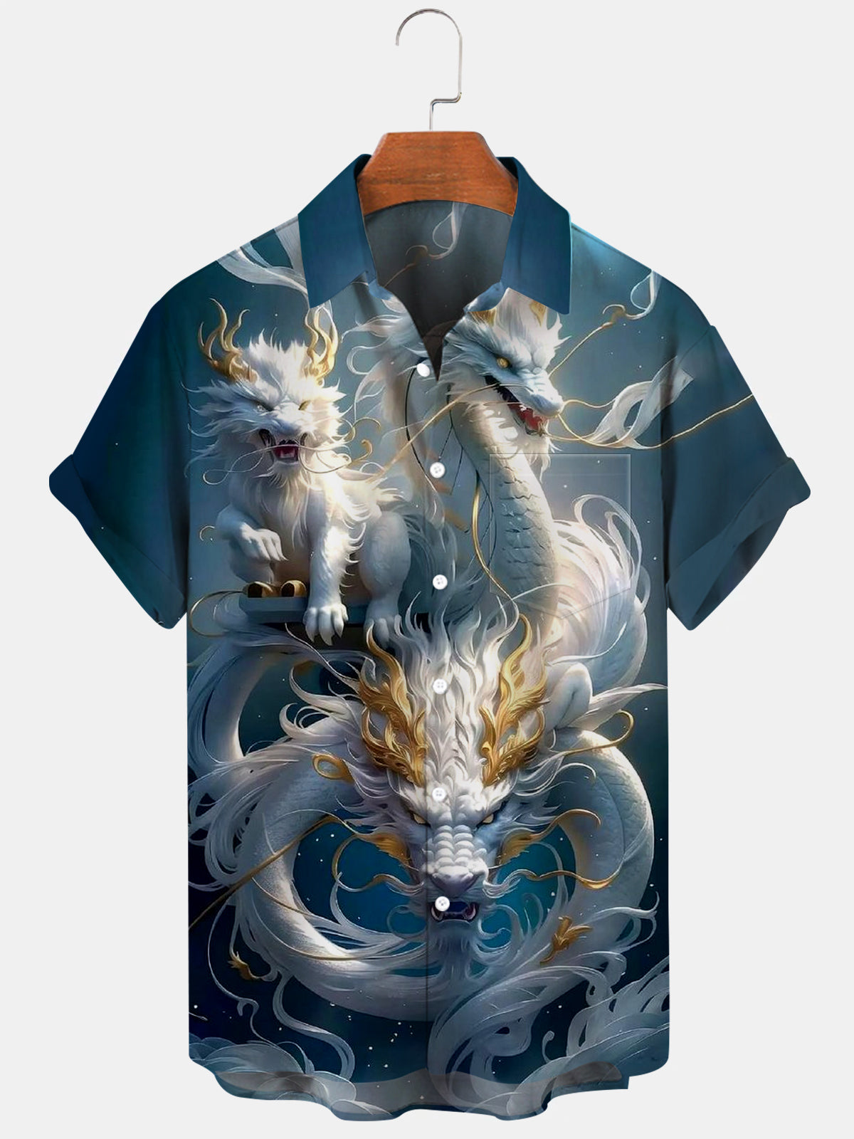 Dragon Short Sleeve Men's Shirts With Pocket