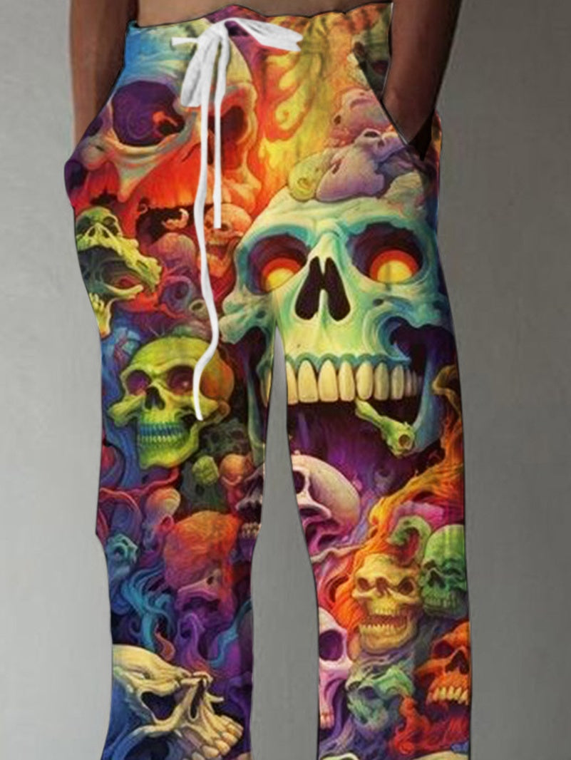 Skull Print Men's Casual Elastic Waist Pants