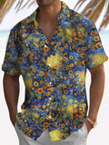 Van Gogh Sunflower Print Short Sleeve Men's Shirts With Pocket