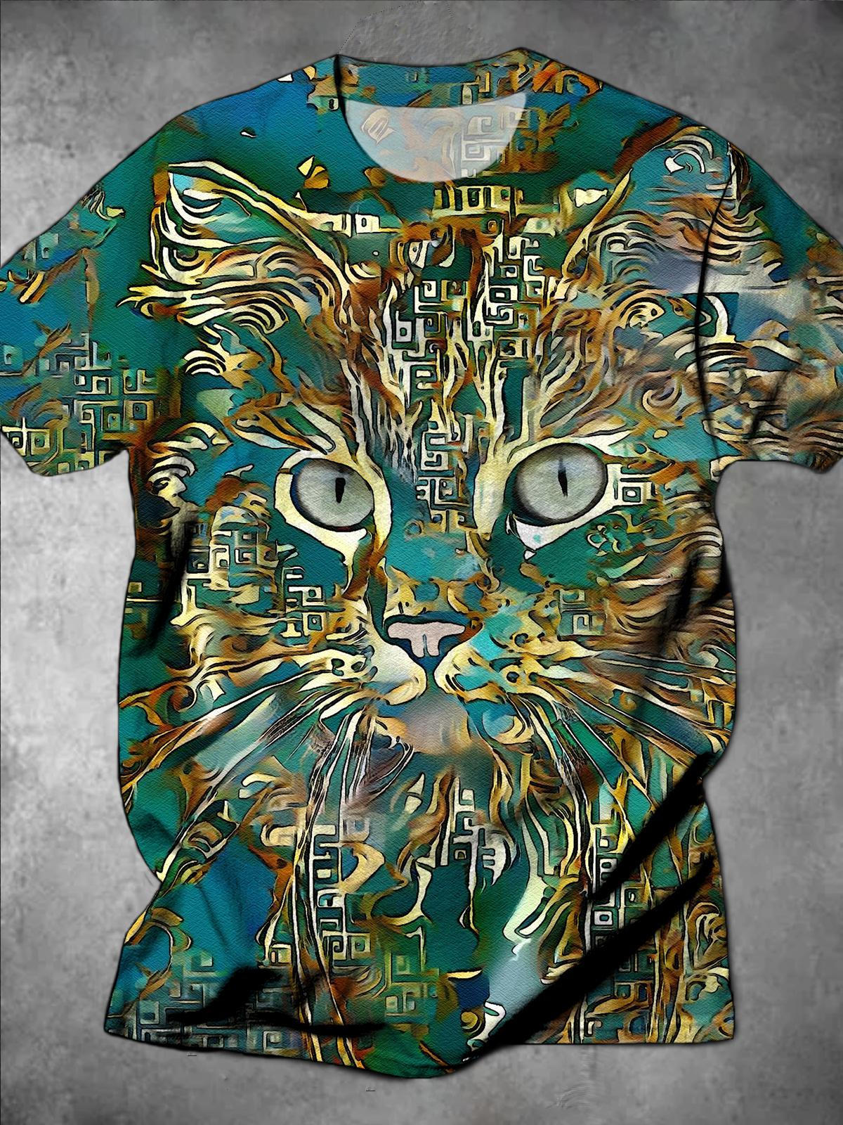 Cat Round Neck Short Sleeve Men's T-shirt