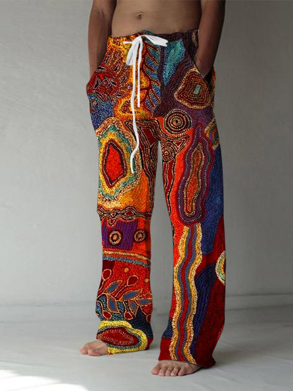 Abstract Print Men's Casual Elastic Waist Pants