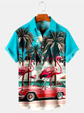 Hawaiian Flamingo Car Print Men's Shirts With Pocket