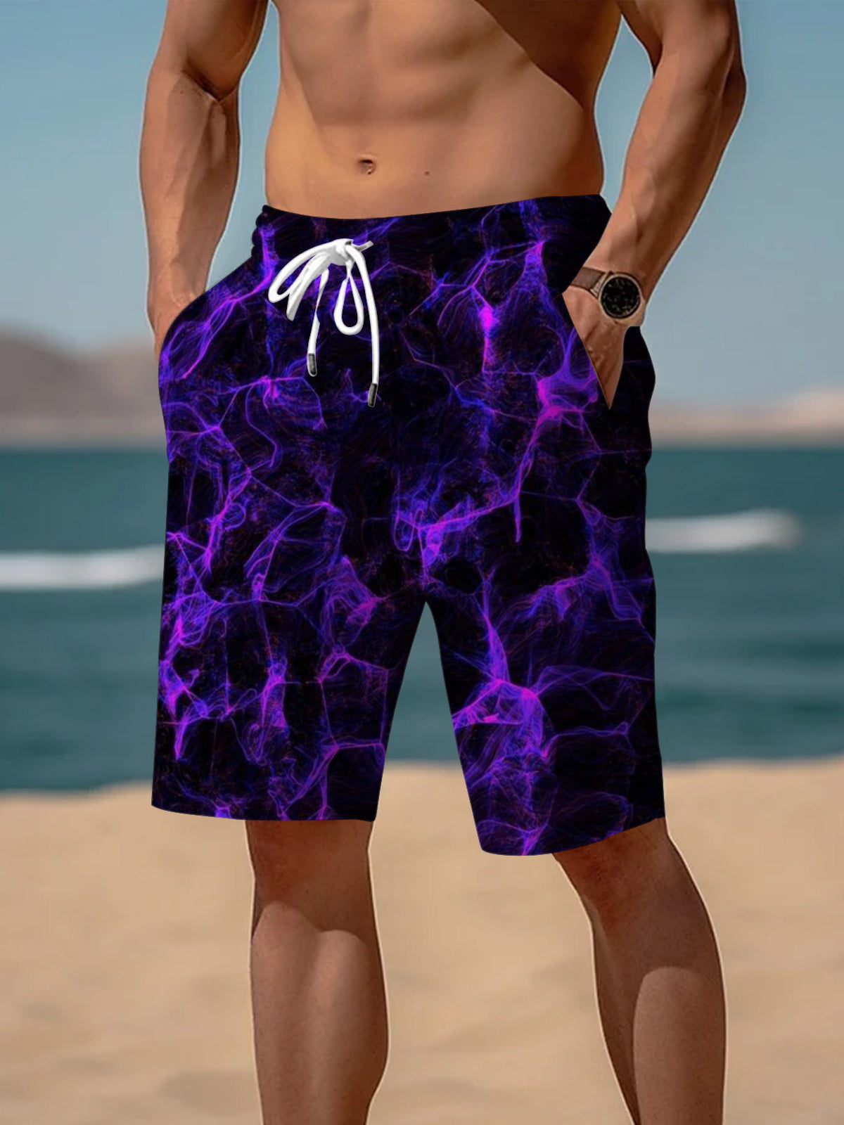 Hawaiian Abstract Art Print Men's Shorts With Pocket