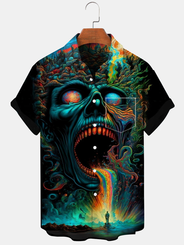 men's skull print shirt front view