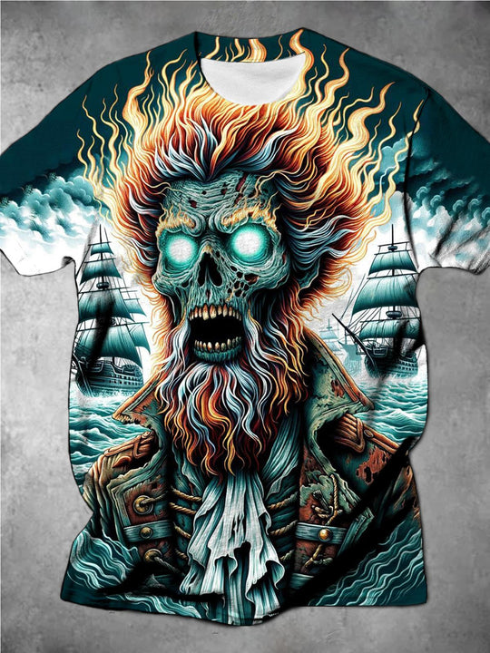 Men's short sleeve skull print graphic t-shirt front view
