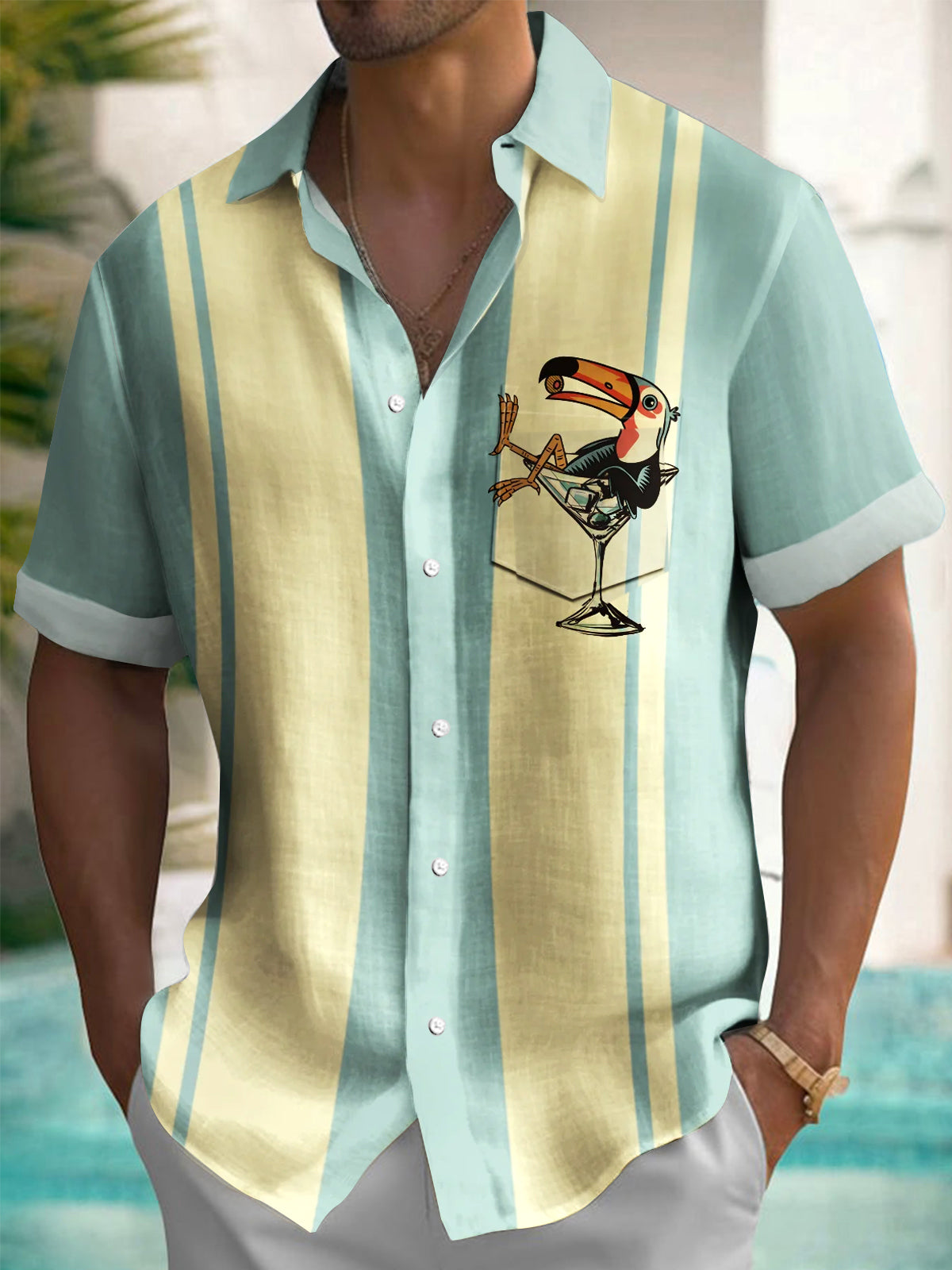 Parrot Short Sleeve Men's Shirts With Pocket