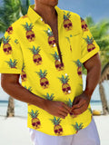 Hawaiian Pineapple Skull Print Short Sleeve Men's Shirts With Pocket