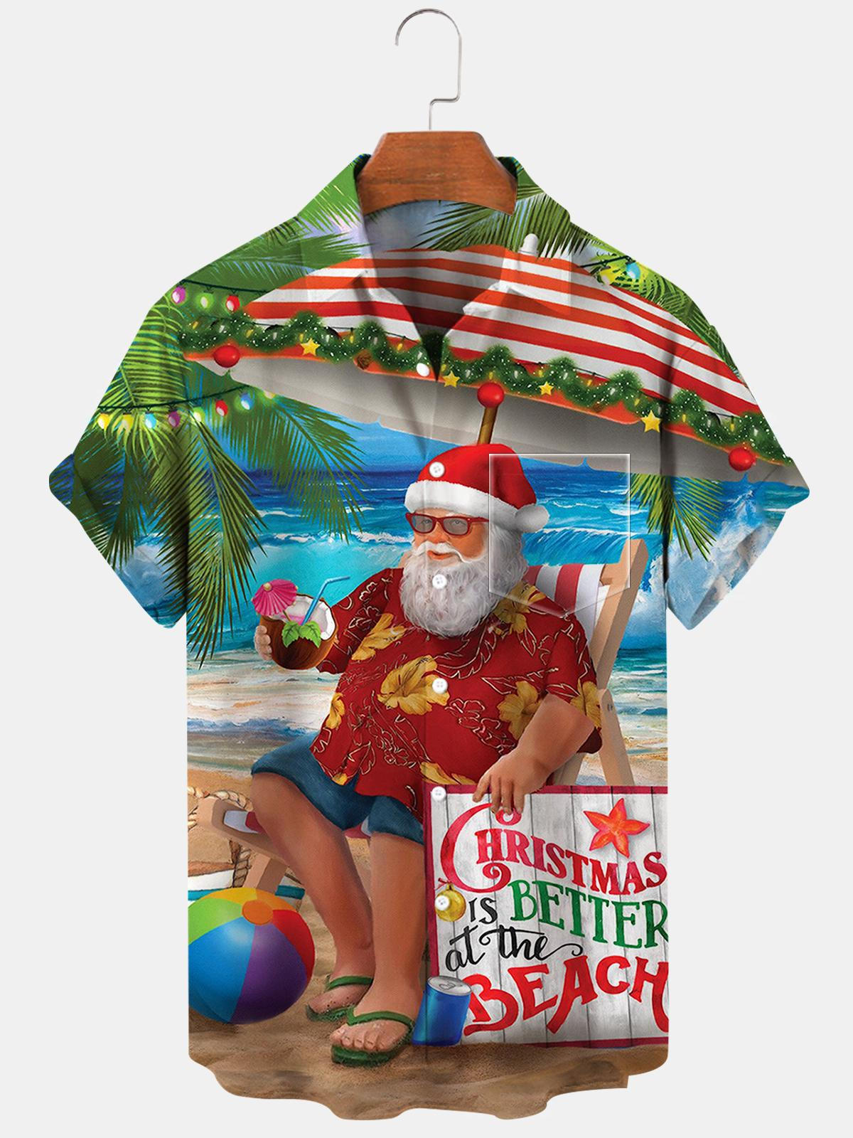 Santa Claus Short Sleeve Men's Shirts With Pocket