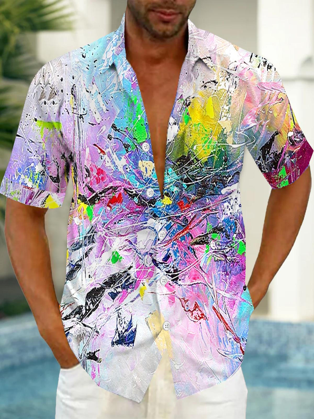 Art Hawaiian Casual Retro Short Sleeve Men's Shirts With Pocket