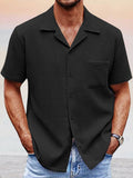 Men's Cuban Collar Short Sleeve Shirt With Pocket