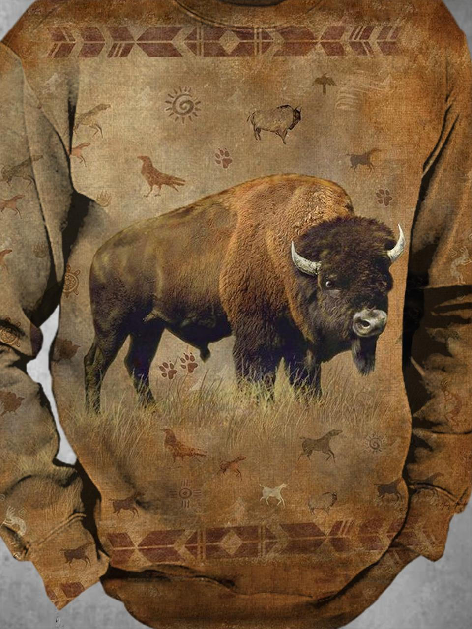 Cow Round Neck Long Sleeve Men's Top