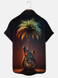 Guitar Coconut Tree Men's Shirts With Pocket