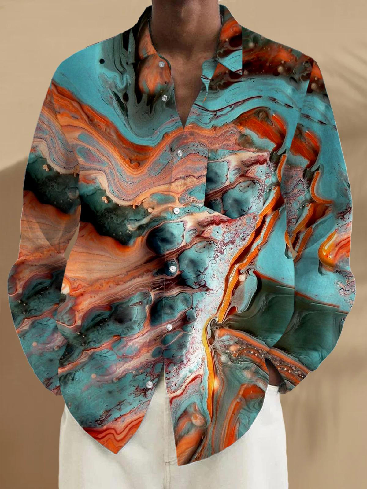 Abstract Long Sleeve Men's Shirts With Pocket