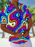 Abstract Gradient Print Short Sleeve Men's Shirts With Pocket