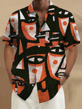 Abstract Face Print Short Sleeve Men's Shirts With Pocket