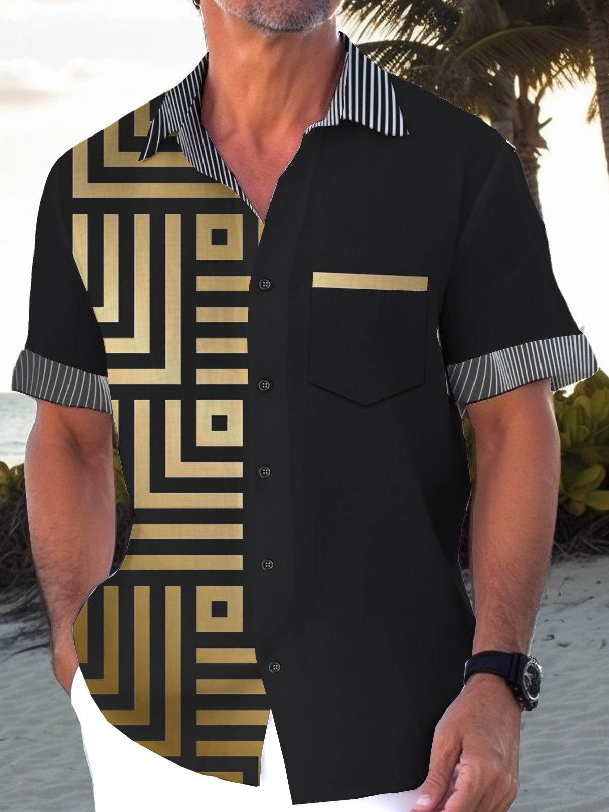 Art Hawaiian Casual Retro Short Sleeve Men's Shirts With Pocket