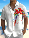 Hawaiian Parrot Print Short Sleeve Men's Shirts With Pocket