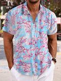 Colorful Resort Style Floral Print Men's Short-Sleeved Shirt - With Pockets