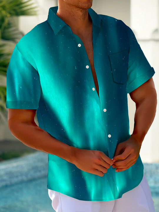 Men's retro Hawaiian short sleeve shirt with pocket front view for tropical beach vacation