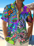 Hippie Octopus Love And Peace Short Sleeve Men's Shirts Loose With Pocket