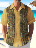 Vintage Print Short Sleeve Men's Shirts With Pocket