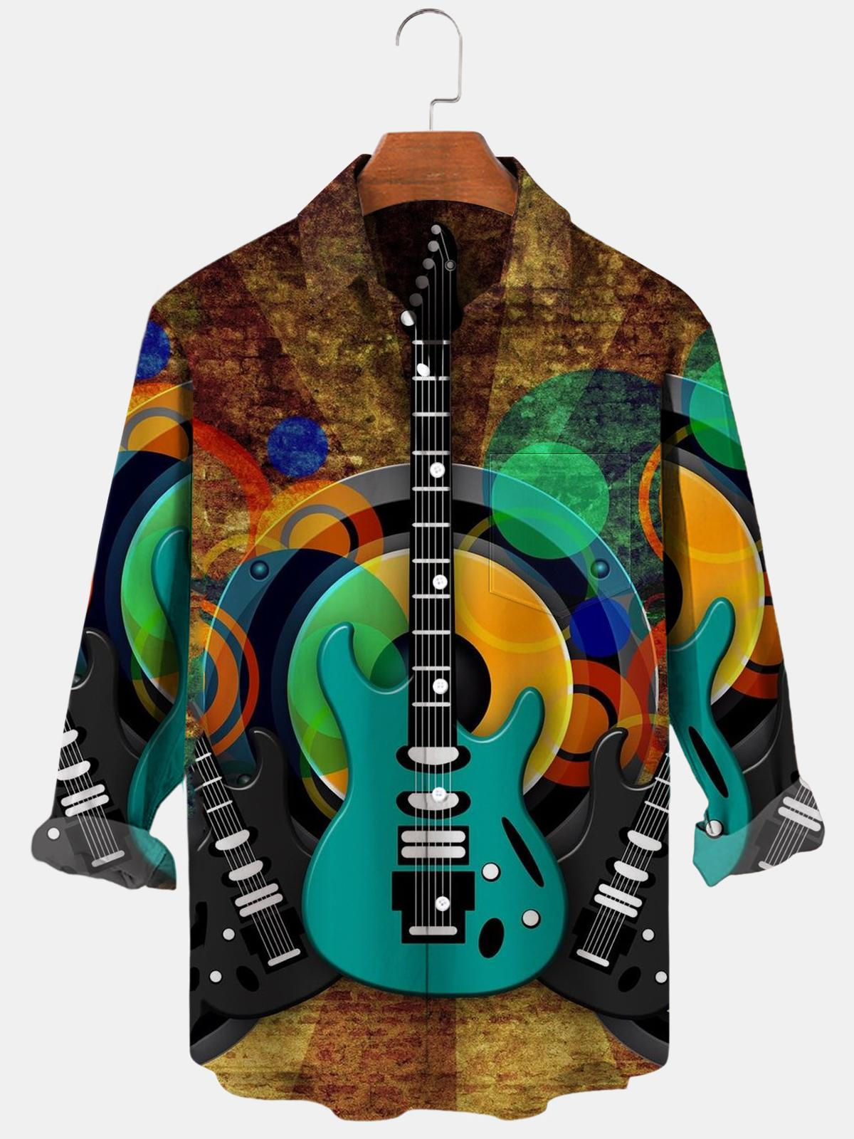 Guitar Long Sleeve Men's Shirts With Pocket – adaychic