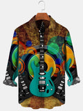 Guitar Long Sleeve Men's Shirts With Pocket