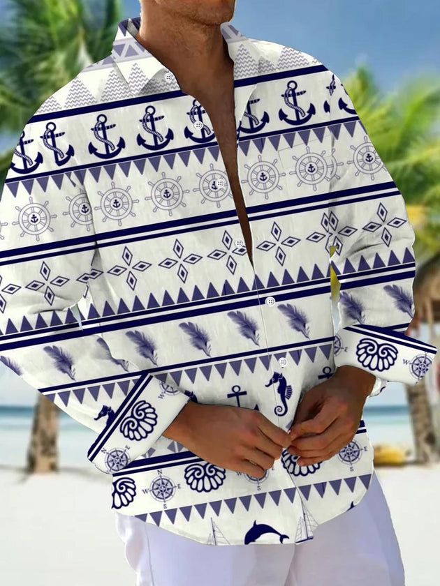 Men's long sleeve geometric print shirt front view