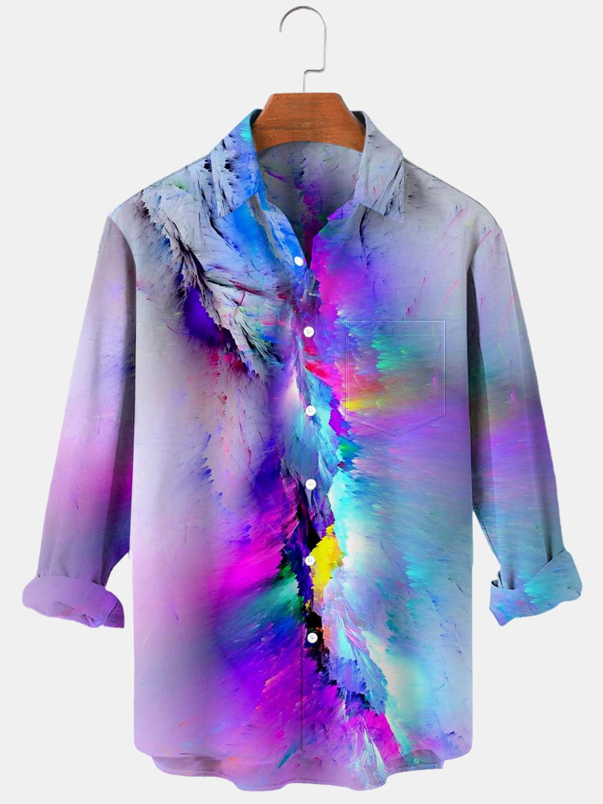 Abstract Long Sleeve Men's Shirts With Pocket