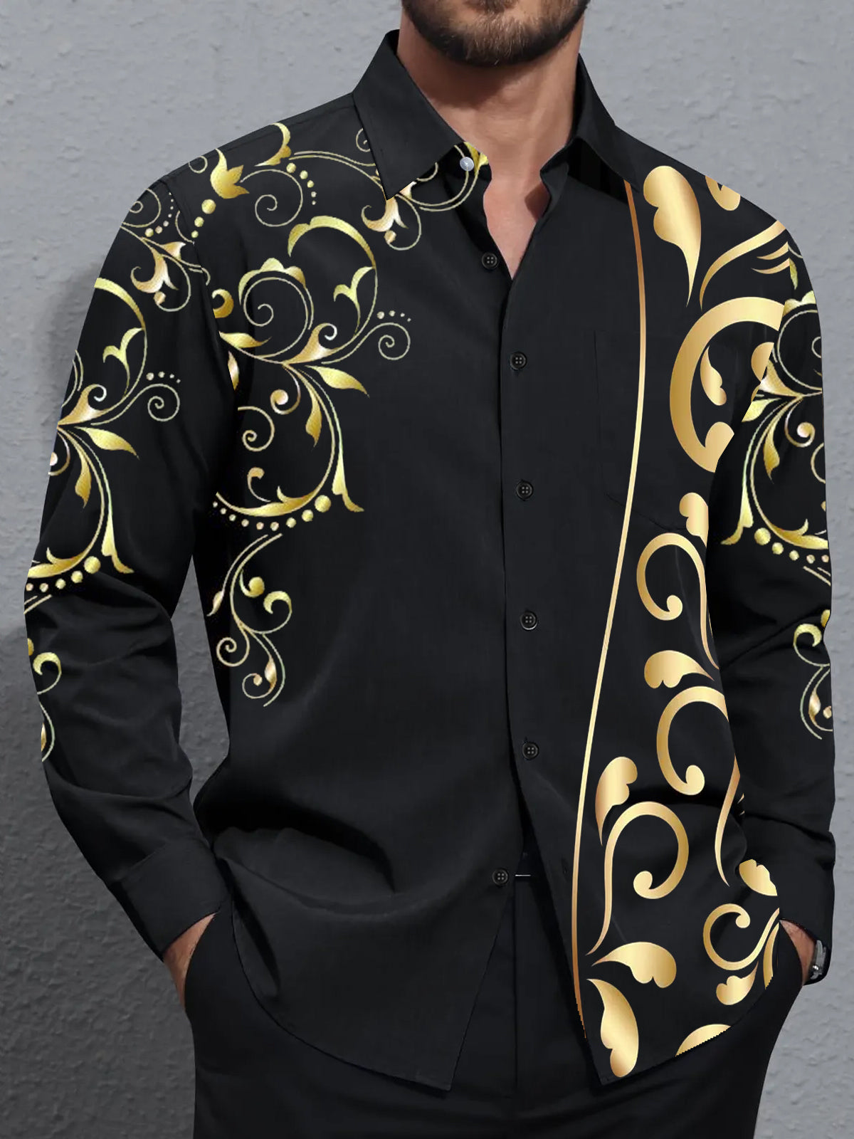 Art Hawaiian Casual Retro Long Sleeve Men's Shirts With Pocket