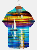 Sailing Oil Painting Art Print Short Sleeve Men's Shirts With Pocket