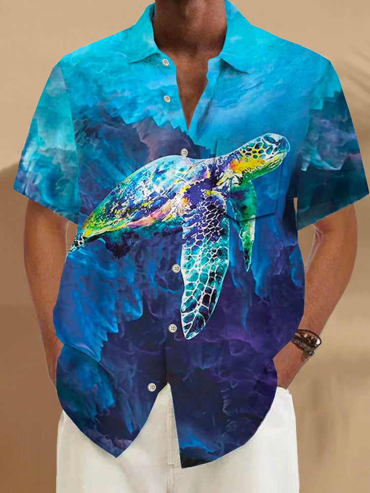 Art Hawaiian Casual Retro Short Sleeve Men's Shirts With Pocket