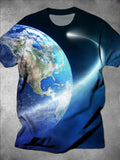 Universe Earth Print Round Neck Short Sleeve Men's T-shirt