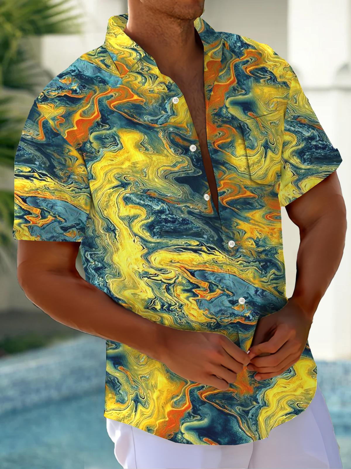 Art Hawaiian Casual Retro Short Sleeve Men's Shirts With Pocket