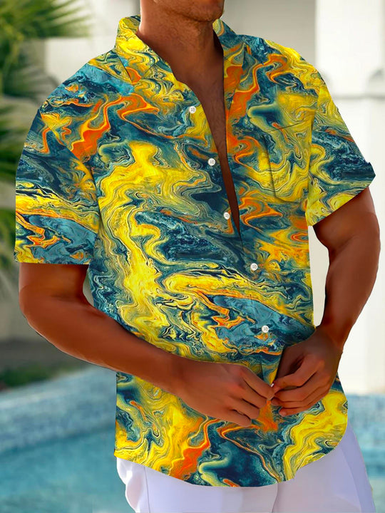 Men's casual retro Hawaiian short sleeve shirt front view for tropical beach vacation