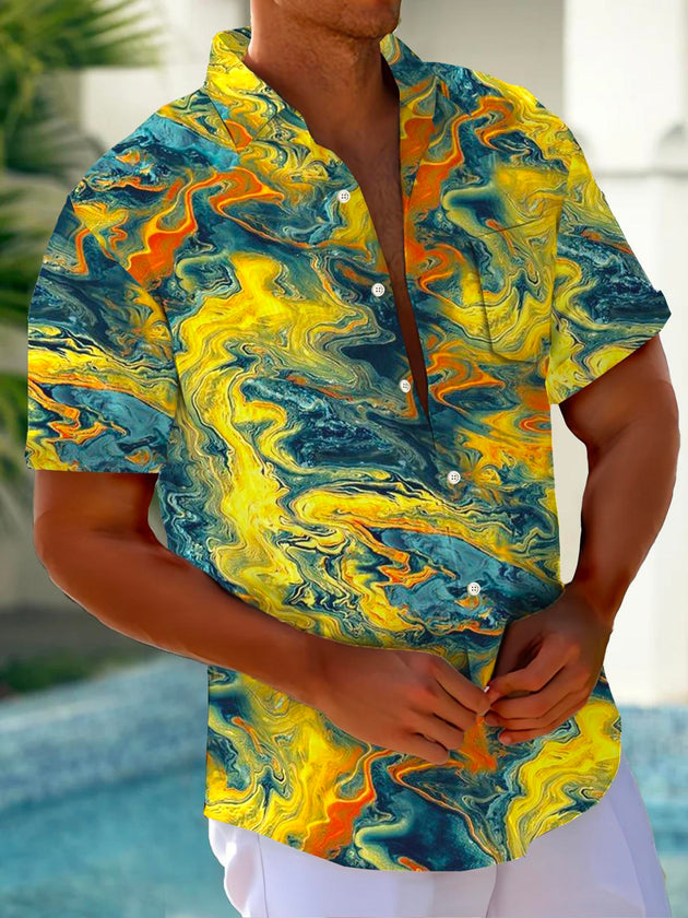 Men's casual retro Hawaiian short sleeve shirt front view for tropical beach vacation
