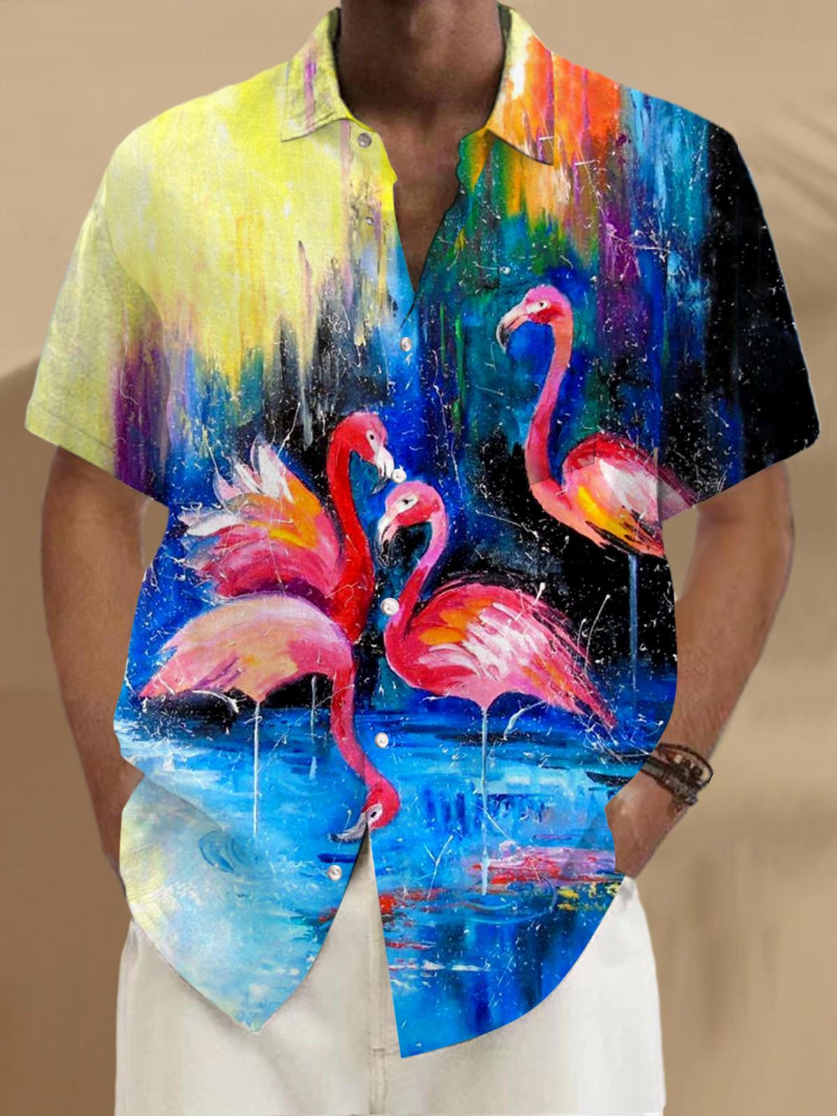 Flamingo Short Sleeve Men's Shirts With Pocket