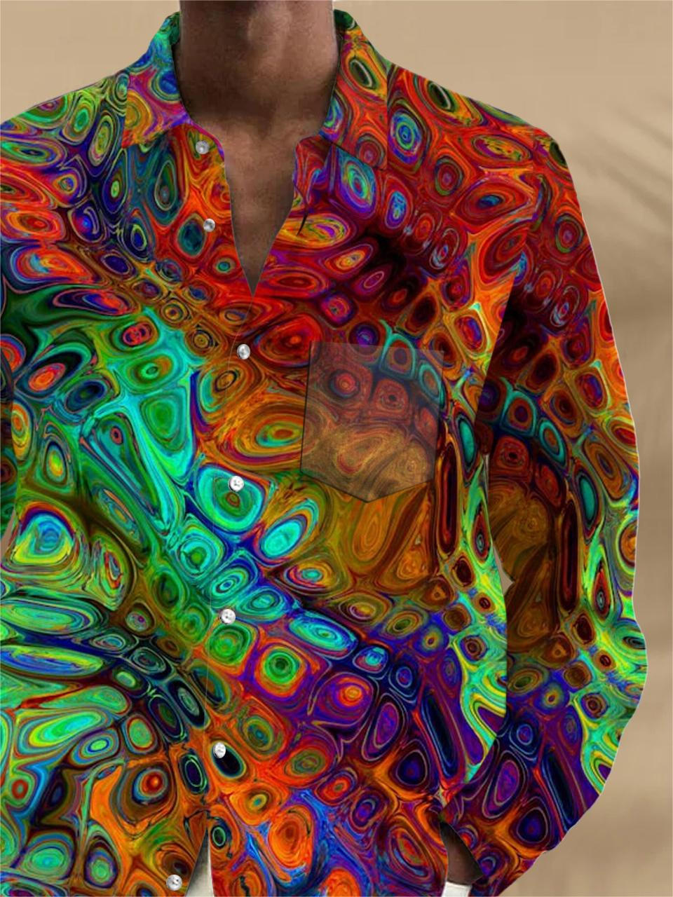 Abstract Long Sleeve Men's Shirts With Pocket