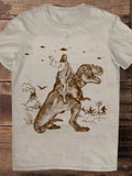 Jesus Riding Dinosaur Print Round Neck Short Sleeve Men's T-shirt
